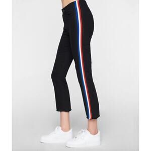 Pam & Gela Cropped Flare with Classic Stripe, Black Side Stripe Kick Flare Jeans